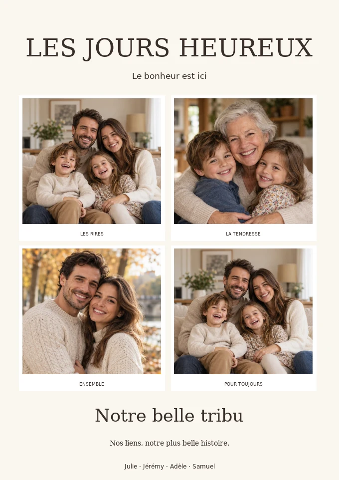 Les jours heureux — exemple avec photos fictives