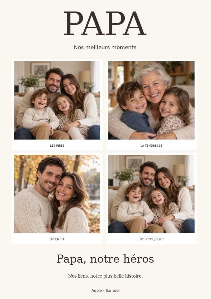Papa, notre héros — exemple avec photos fictives
